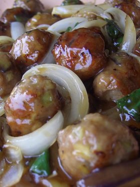 茄子入り肉団子の甘酢あんかけ