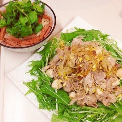 塩豆腐と豚バラの柚子胡椒炒めの写真