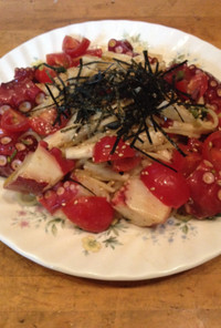 蛸・長芋・ミニトマトの冷製スパゲッティ