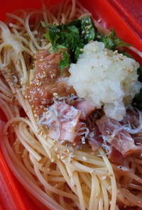 夏味☆ルクエ♡梅じゃこおろしの冷製パスタ