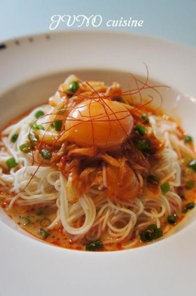 暑くてメンドクサイ日の超簡単キムチ素麺