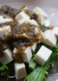 絹豆腐と水菜のもずくかけサラダ
