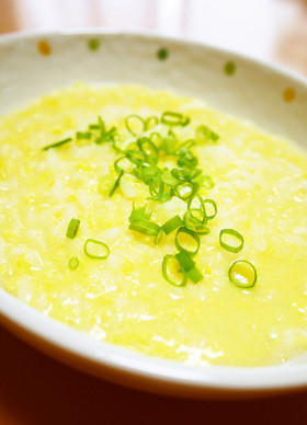 優しい朝食ランチ♪白だし卵雑炊。風邪にも