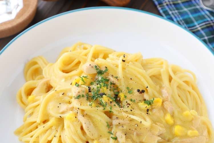 超簡単 コーンスープの素でクリームパスタ レシピ 作り方 By まこりんとペン子 クックパッド 簡単おいしいみんなのレシピが357万品