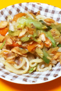 超カンタン☆鮭と野菜の味噌炒めうどん