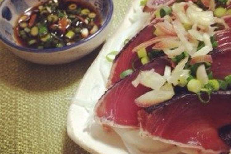 大葉にんにく醤油でカツオのタタキのたれ レシピ 作り方 By やまぷん クックパッド