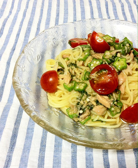 ツナとオクラの和風冷製パスタ
