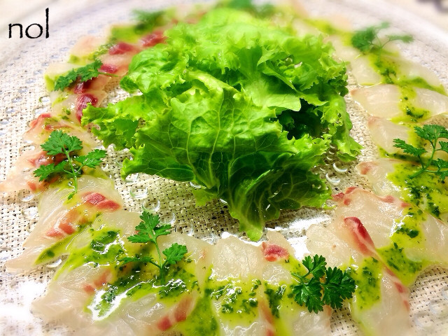 鯛のカルパッチョ バジルソース♡の画像