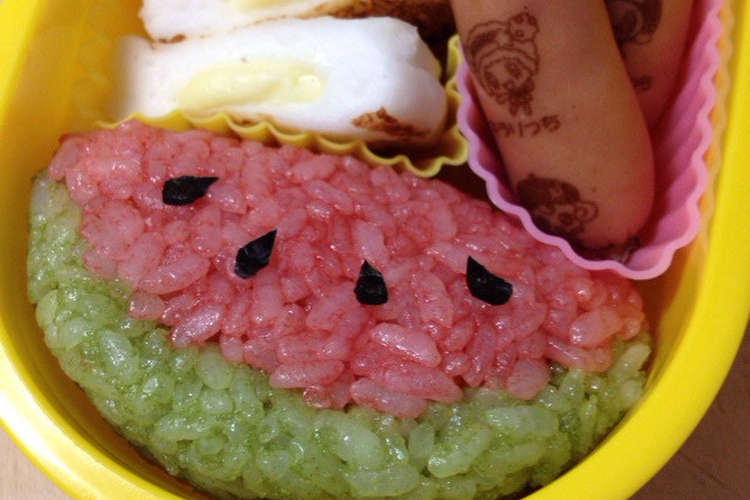 デコふりで簡単夏のスイカ キャラ弁 レシピ 作り方 By ゆずっちlove クックパッド 簡単おいしいみんなのレシピが375万品