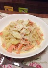 スモークサーモンとポテトの豆乳パスタ☺︎