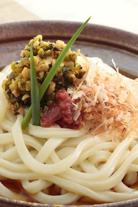ひんやり高菜うどん③高菜納豆&梅肉