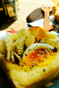 半熟卵＆ポテチ✿紫陽花チーズトースト