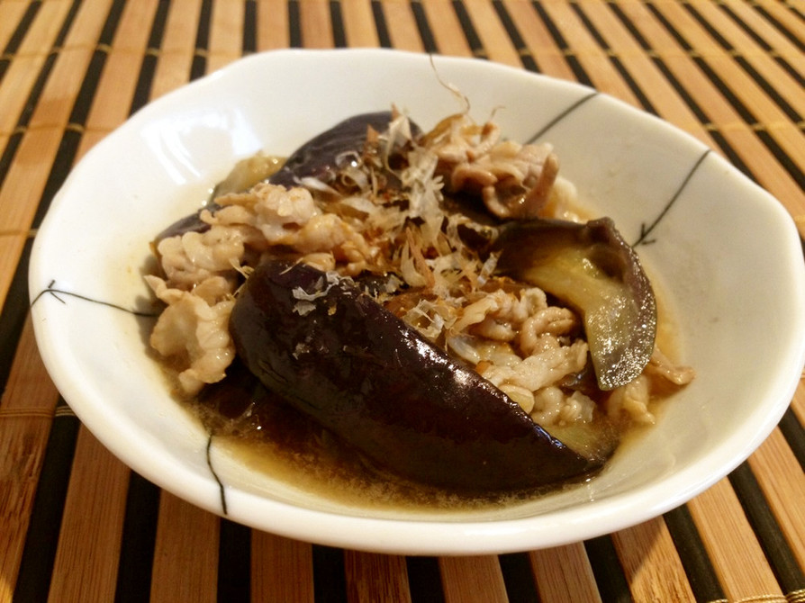 簡単！麺つゆでナスの煮浸し、豚肉入り☆の画像