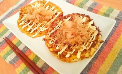 糖質制限☆糖質0g麺のパリパリお好み焼きの写真