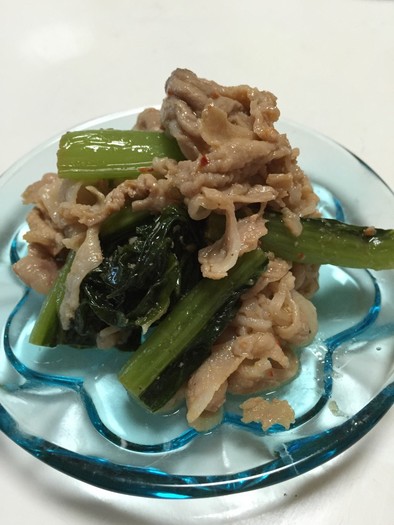野沢菜と豚肉のつまみ和えの写真