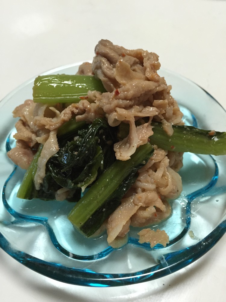 野沢菜と豚肉のつまみ和えの画像