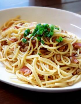 ☆スパドレで納豆パスタ☆ペペロンチーノ