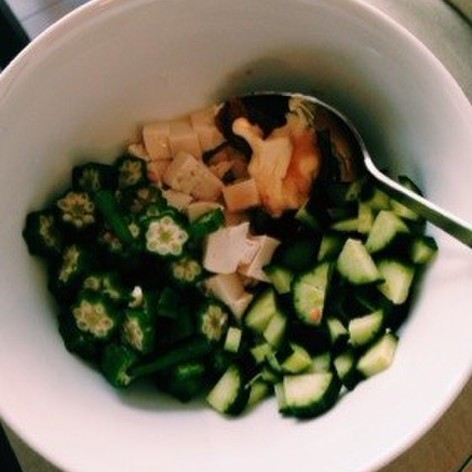 ローカロリーダイエット豆腐とオクラサラダ