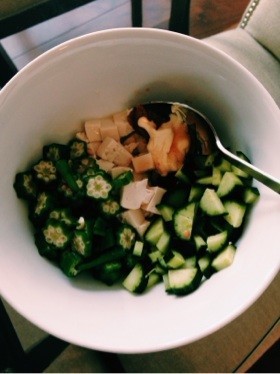 ローカロリーダイエット豆腐とオクラサラダの画像