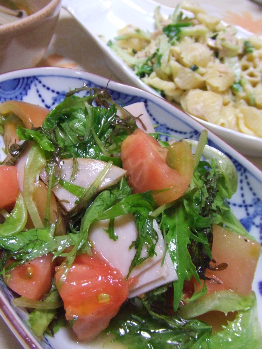 ５分で完成☆寿司酢でトマトとハムのサラダの画像