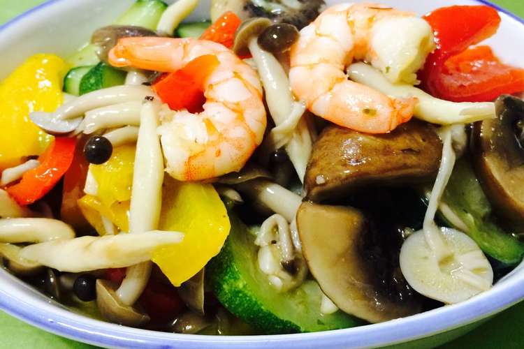 エビ マッシュルーム 夏野菜のアヒージョ レシピ 作り方 By すとろふぃー クックパッド 簡単おいしいみんなのレシピが360万品