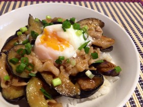 簡単!ナスと豚肉の味噌だれ丼☆