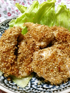 鶏ささみの胡麻つけ焼き