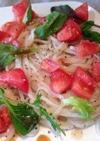 大麦麺のトマトの冷製カッペリーニ風