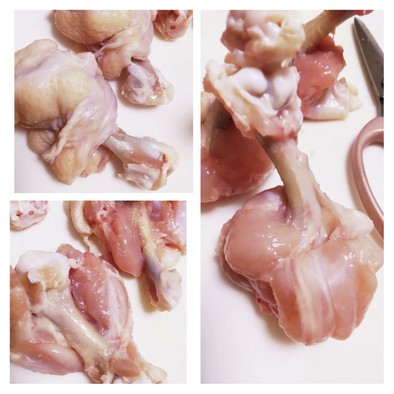 鶏手羽中、骨付き肉の下処理方法＊骨抜きの写真