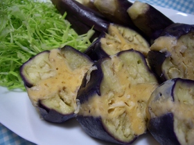 なす&鶏ひき肉の簡単レンジ蒸し。