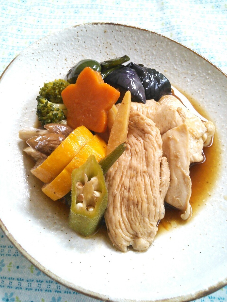 夏野菜と鶏胸肉の揚げ浸し*焼き浸しの画像