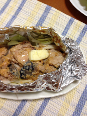 鮭缶とキャベツのホイル焼き