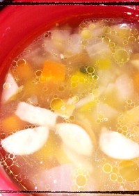 超簡単カボチャとウインナーのスープ。