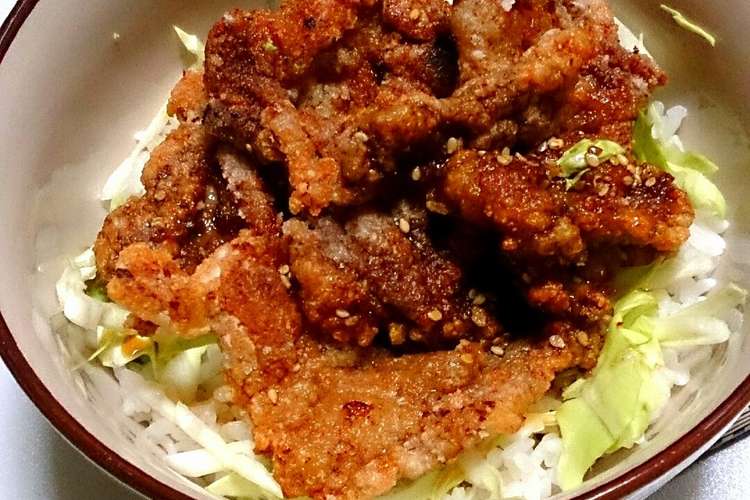 豚こま竜田揚げ丼 タレつき レシピ 作り方 By Mayuliy クックパッド