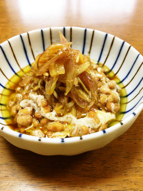 納豆と茗荷のオリーブオイル和え