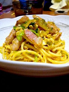 ゴーヤのカレーカルボナーラ(大人)風