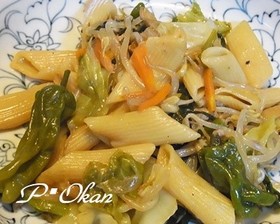 ペンネ入り☆豚肉とニラモヤシ炒め