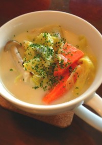 簡単油なし　ヘルシー豆乳野菜スープ
