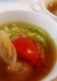 グリコラーメンスープでトマト肉団子スープ