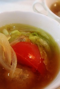 グリコラーメンスープでトマト肉団子スープ