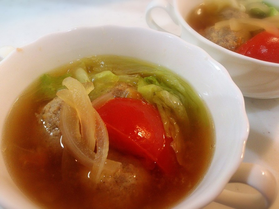 グリコラーメンスープでトマト肉団子スープの画像