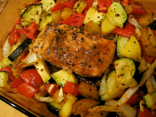 ハニーマスタードサーモンとレインボー野菜のレシピ