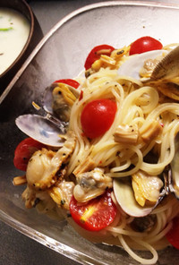 トマトと魚介のペペロンチーノ 冷製パスタ