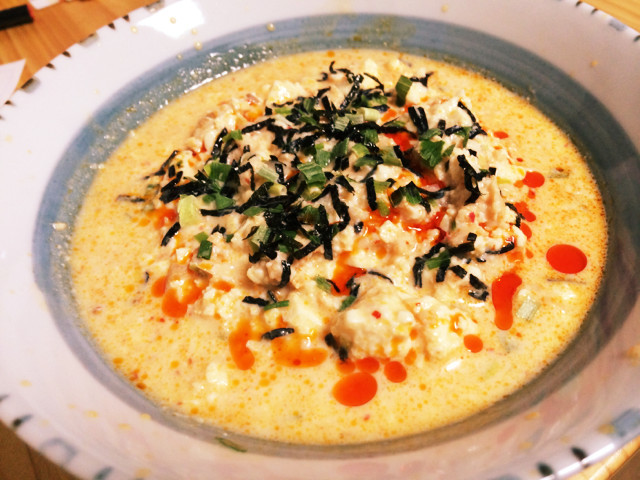 鳥ひき肉と豆腐の冷たいピリ辛豆乳スープの画像