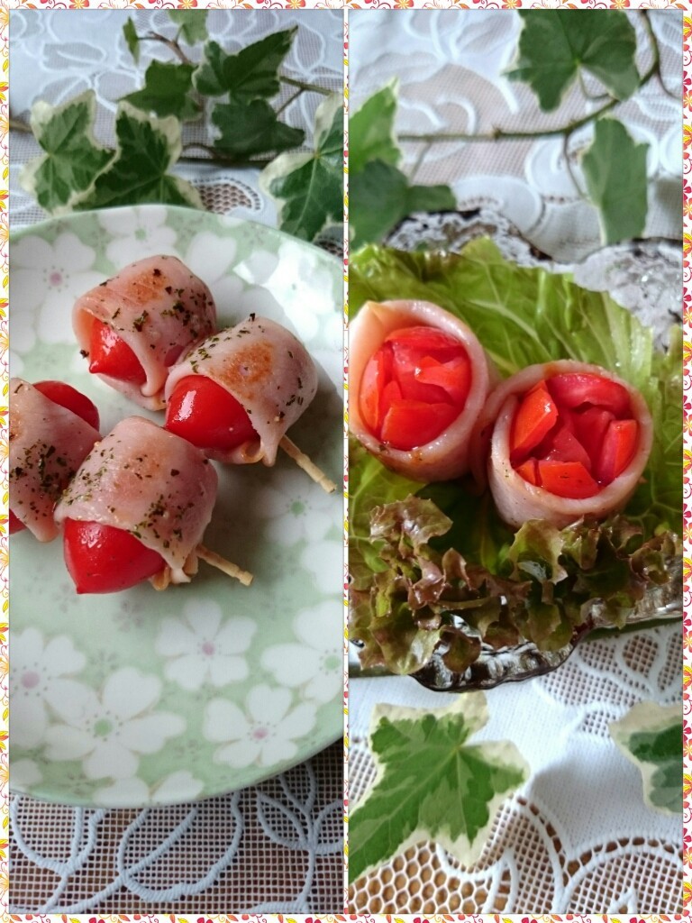 お弁当に☆トマトのハムorベーコン巻き★の画像