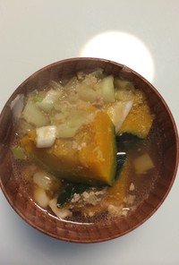 かぼちゃ鶏ひき肉の生姜ねぎ和風スープ
