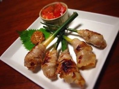 谷中生姜の豚肉巻き焼きミョウガ味噌の写真