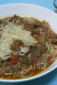 牛肉とトマトの台湾風スープそうめん♪