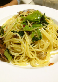 小松菜とアサリのペペロンチーノスパゲティ
