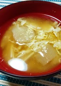 麩と長芋の卵味噌汁